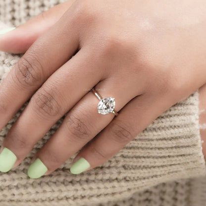 Solitaire Old Mine Oval Diamond Ring Rings