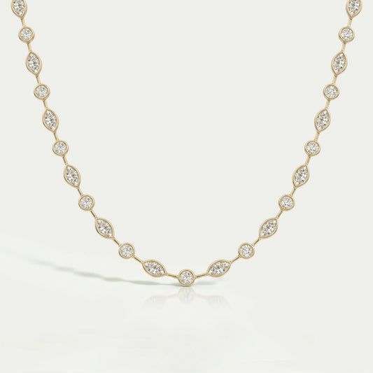 Bezel Set Old Mine Marquise Diamond Necklace Necklaces