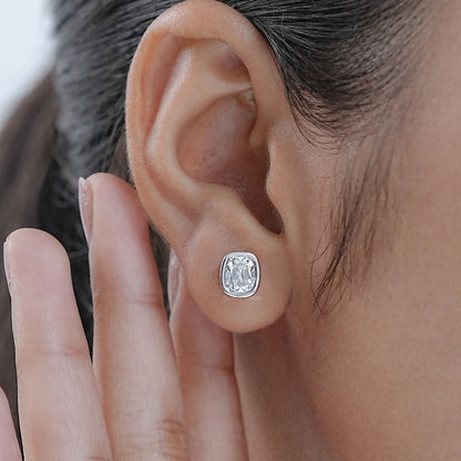 Old Mine Cushion Diamond Bezel Set Stud Earrings Earrings