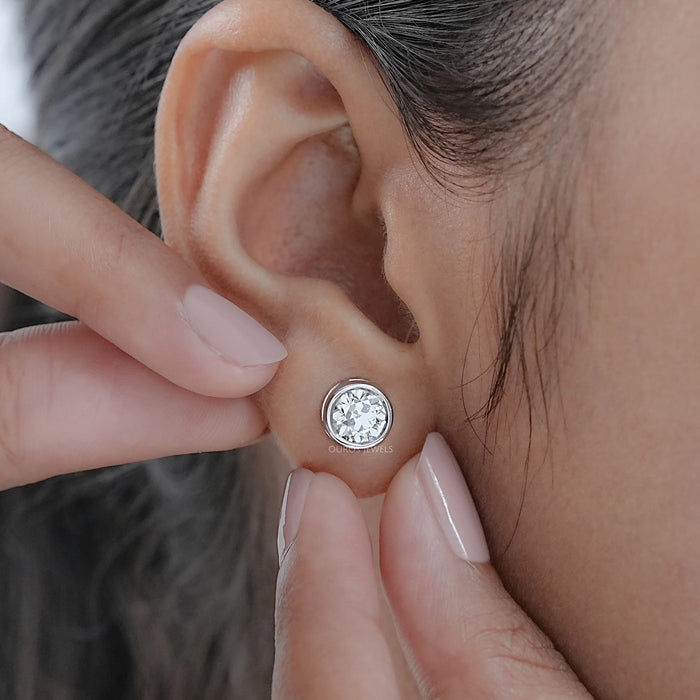 Old European Round Diamond Bezel Set Stud Earrings