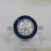 OEC round diamond surround with sapphire baguette halo wedding ring's front view