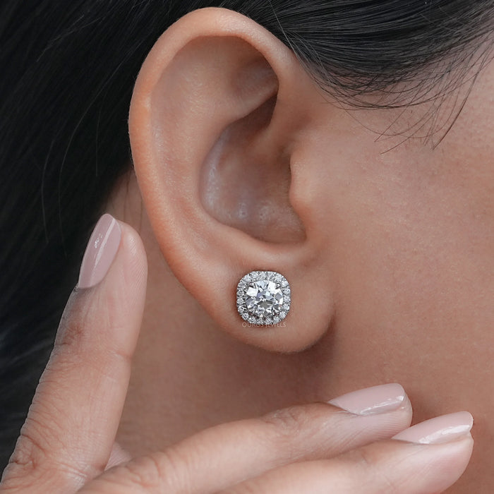 Old European Round Cut Halo Stud Earrings