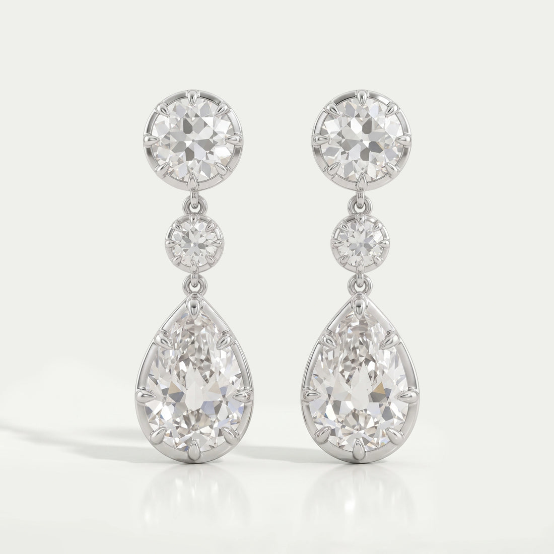 Old Mine Pear And OEC Round Cut Lab Diamond Dangle Earrings Earrings