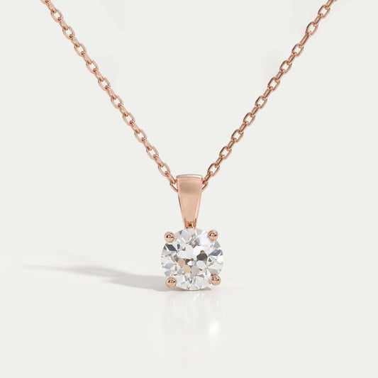 Old European Round Cut Solitaire Pendant Necklaces