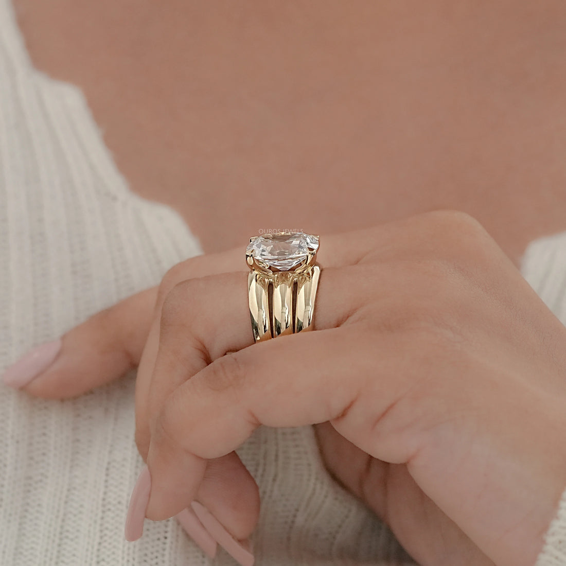 Old Mine Cushion Diamond Wide Wedding Band Ring