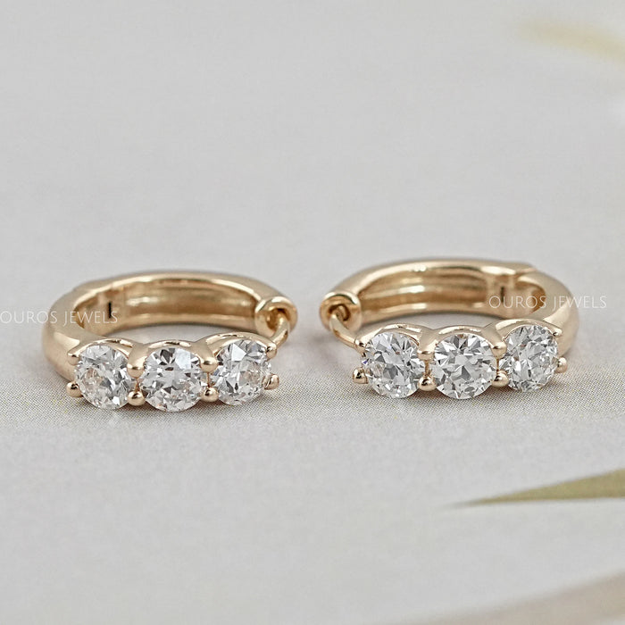 Round Diamond Hoop Earrings In Old European Cut 