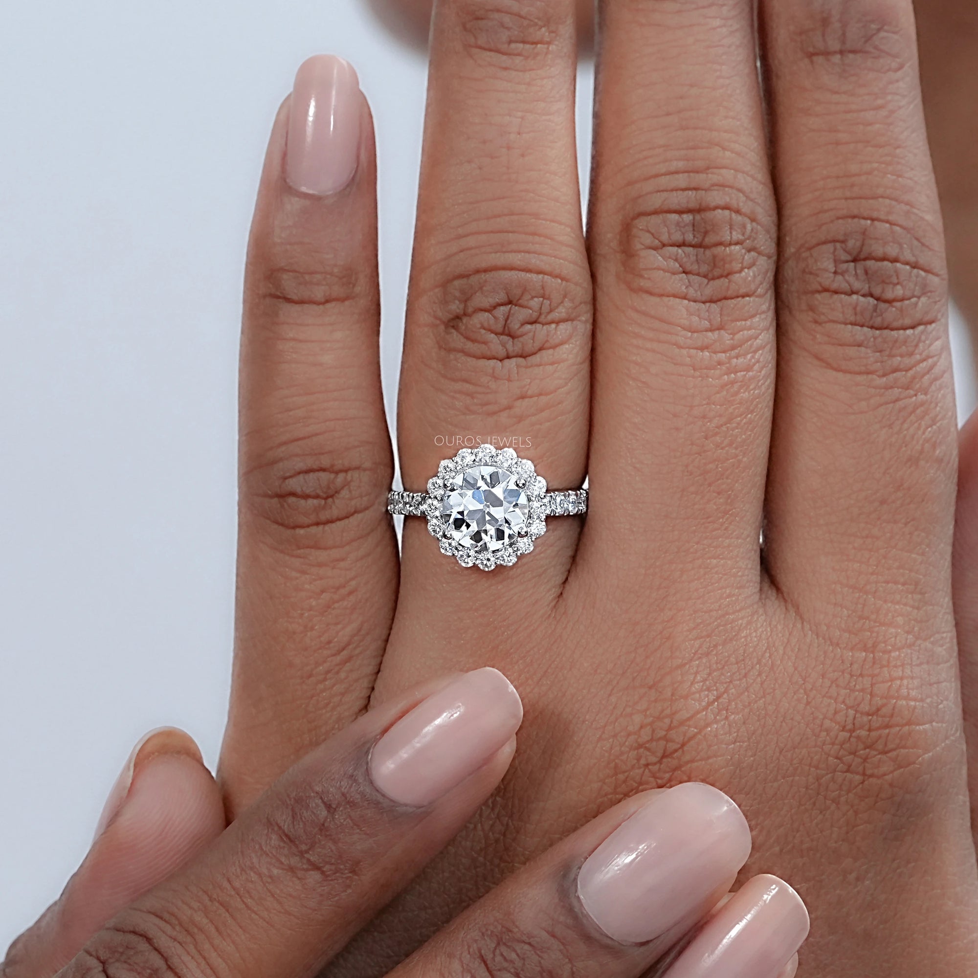 Old European Round Cut Lab Diamond Halo Engagement Ring Ring