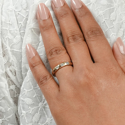 Three Stone Gypsy Set Diamond Wedding Band Ring
