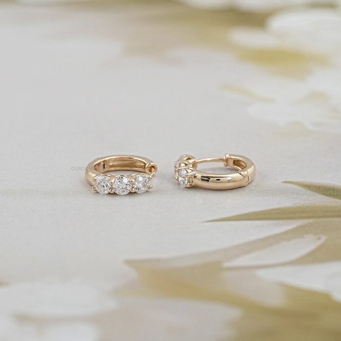 Round Diamond Hoop Earrings In Old European Cut 