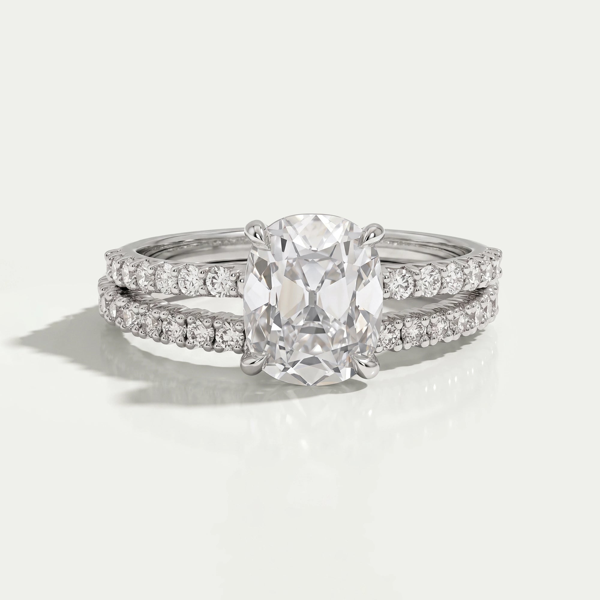Old Mine Cushion Cut Solitaire Accent Bridal Ring Set Ring