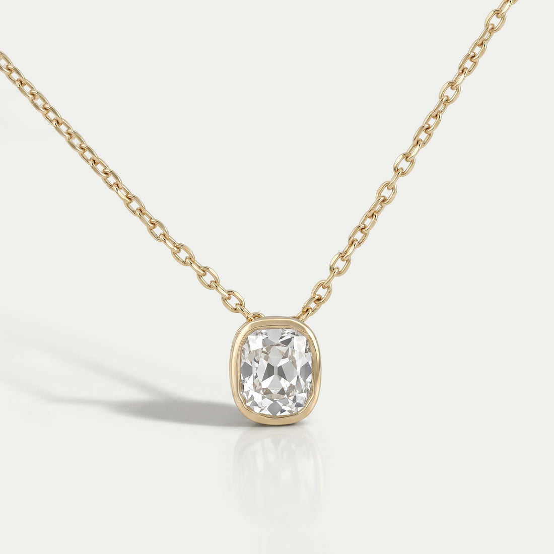 Old Mine Cushion Lab Diamond Bezel Set Pendant Necklaces