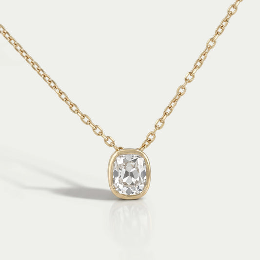 Old Mine Cushion Lab Diamond Bezel Set Pendant Necklaces