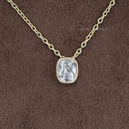 Old Mine Cushion Lab Diamond Bezel Set Pendant Necklaces
