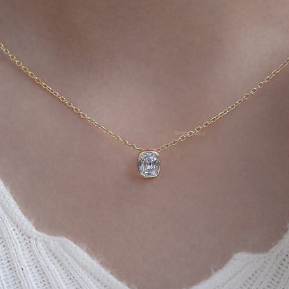 Old Mine Cushion Lab Diamond Bezel Set Pendant Necklaces