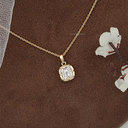 Old Mine Cushion Diamond Solitaire Pendant Necklaces
