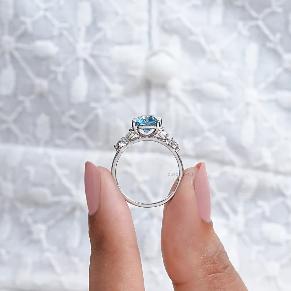Fancy Blue Old Mine Cushion Diamond Engagement Ring Ring