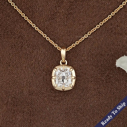 Old Mine Cushion Diamond Solitaire Pendant Necklaces