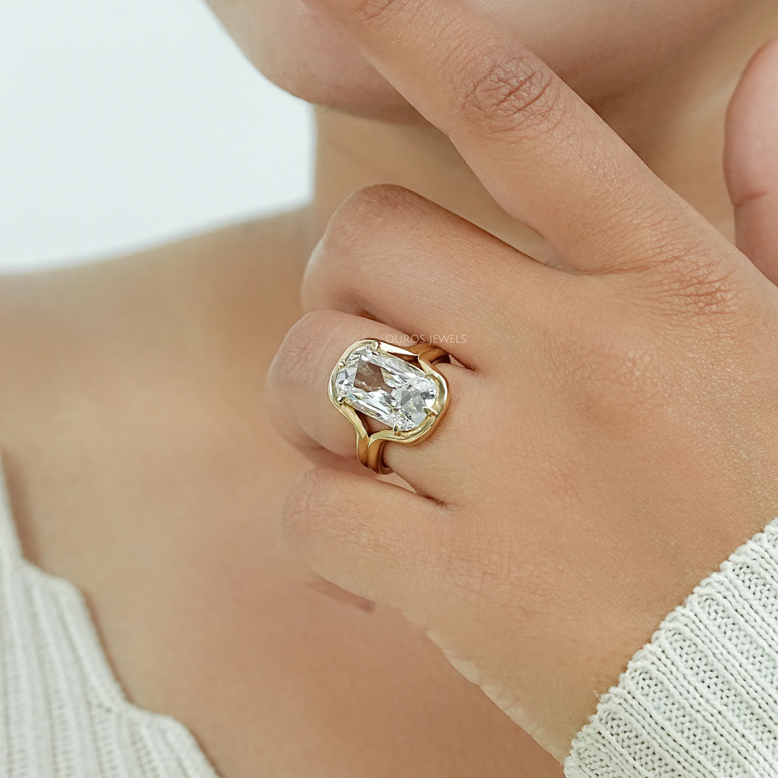 Old Mine Cushion Diamond Half Bezel Set Split Shank Ring Ring