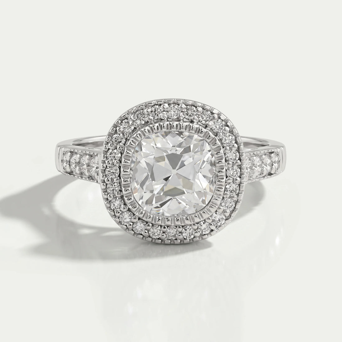 Old Mine Cushion Cut Halo Diamond Engagement Ring Ring