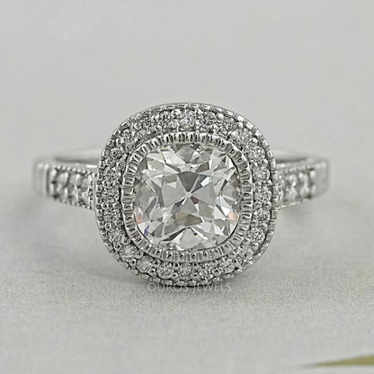 Old Mine Cushion Cut Halo Diamond Engagement Ring Ring