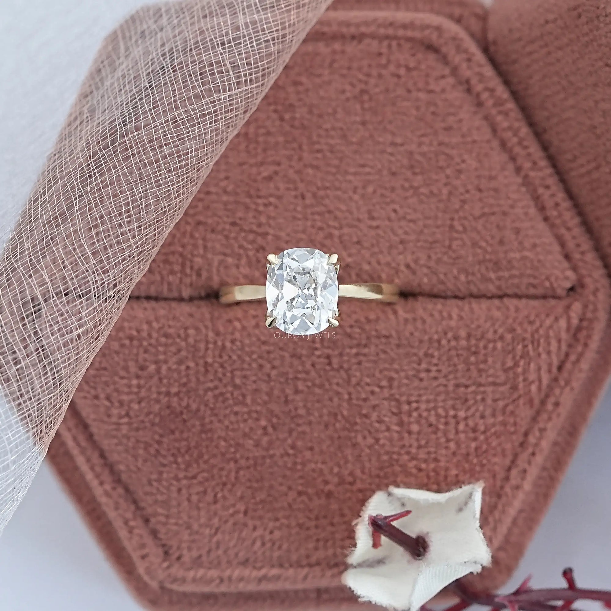 Old Mine Cushion Petal Solitaire Engagement Ring Ring