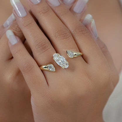 Lab Diamond Two Finger Trio Ring