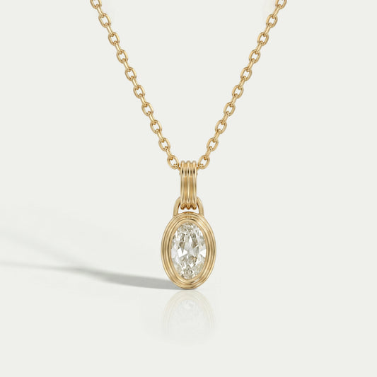 Old Mine Moval Lab Diamond Bezel Set Pendant Necklaces