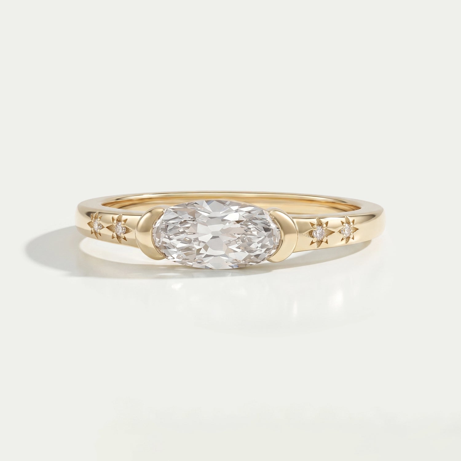 East West Old Mine Moval Cut Half Bezel Accent Ring Rings