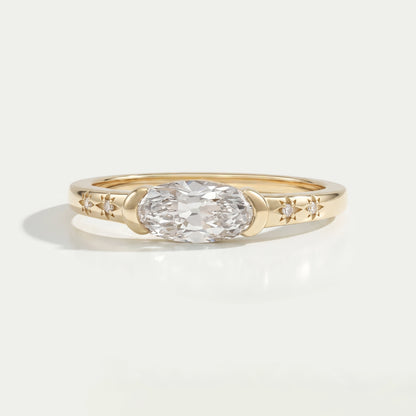 East West Old Mine Moval Cut Half Bezel Accent Ring Rings