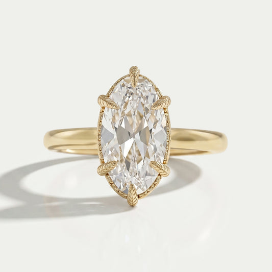 Old Mine Moval Cut Hidden Halo Engagement Ring Ring
