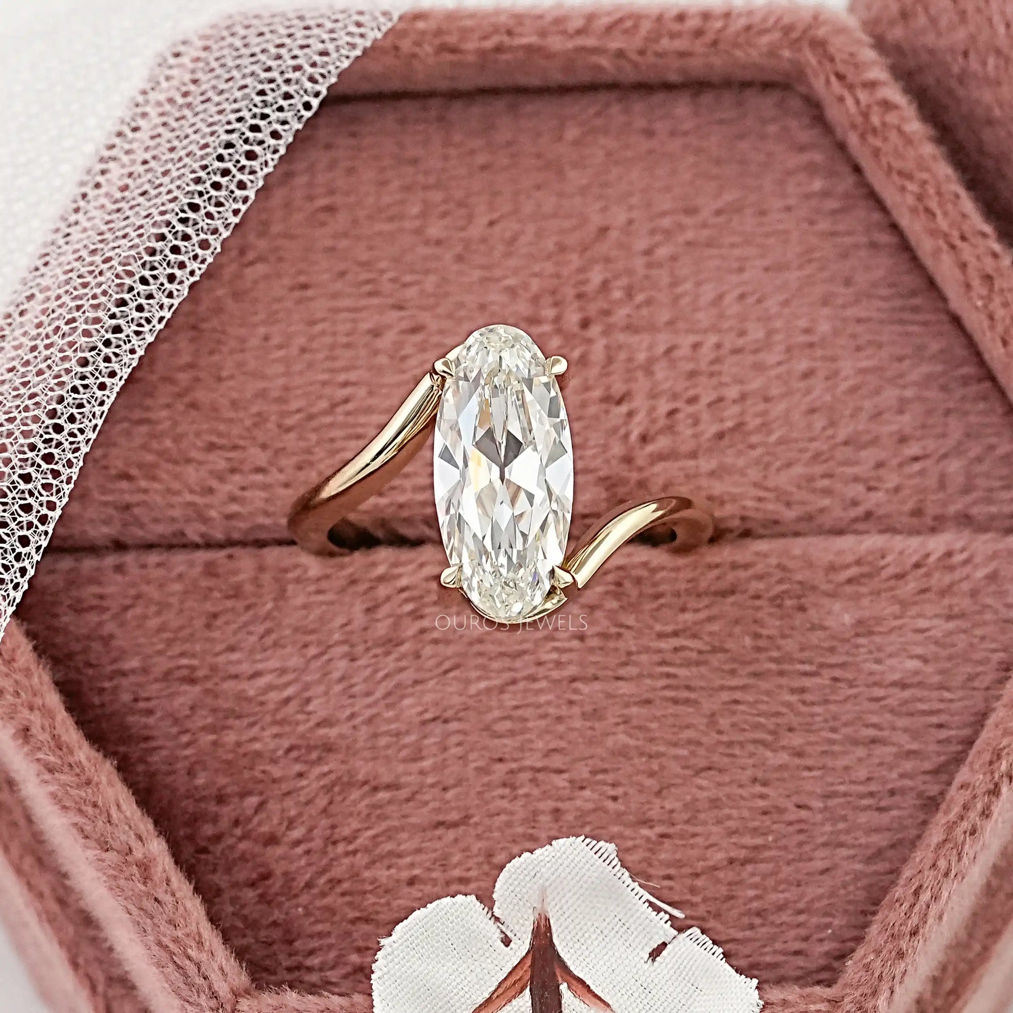 Old Mine Moval Cut Lab Diamond Bypass Ring Rings
