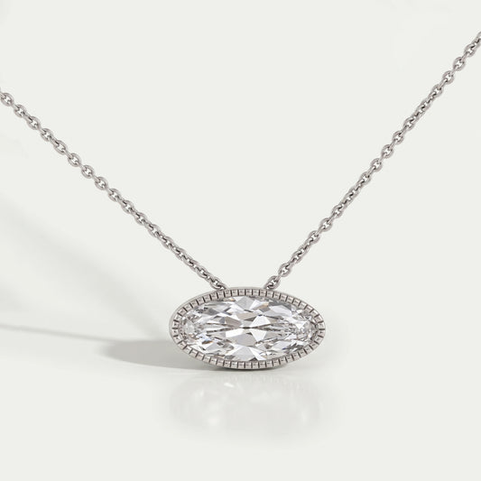 East West Old Mine Moval Lab Diamond Solitaire Pendant Necklaces