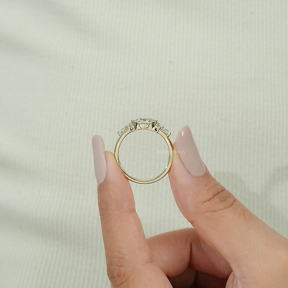 Old Mine Moval Cut Half Bezel Accent Engagement Ring Ring
