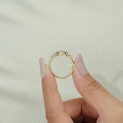 Old Mine Moval Cut Half Bezel Accent Engagement Ring Ring