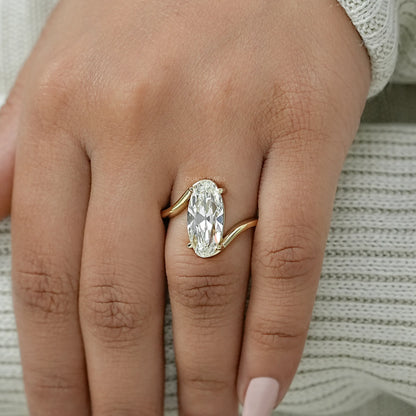 Old Mine Moval Cut Lab Diamond Bypass Ring Rings