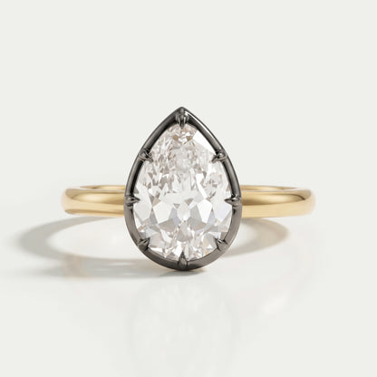 Antique Old Cut Pear Shaped Solitaire Diamond Engagement Ring Rings