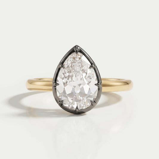 Antique Old Cut Pear Shaped Solitaire Diamond Engagement Ring Rings