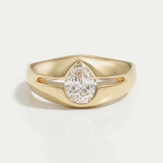 Old Mine Pear Lab Diamond Men's Wedding Ring