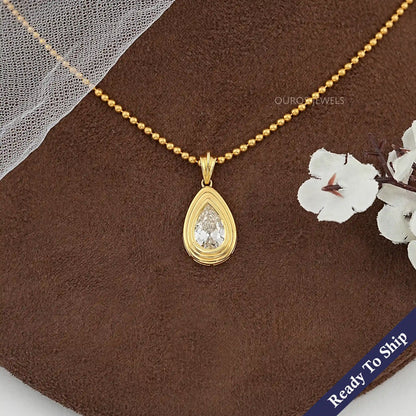 Old Mine Pear Lab Diamond Bezel Set Pendant Necklaces