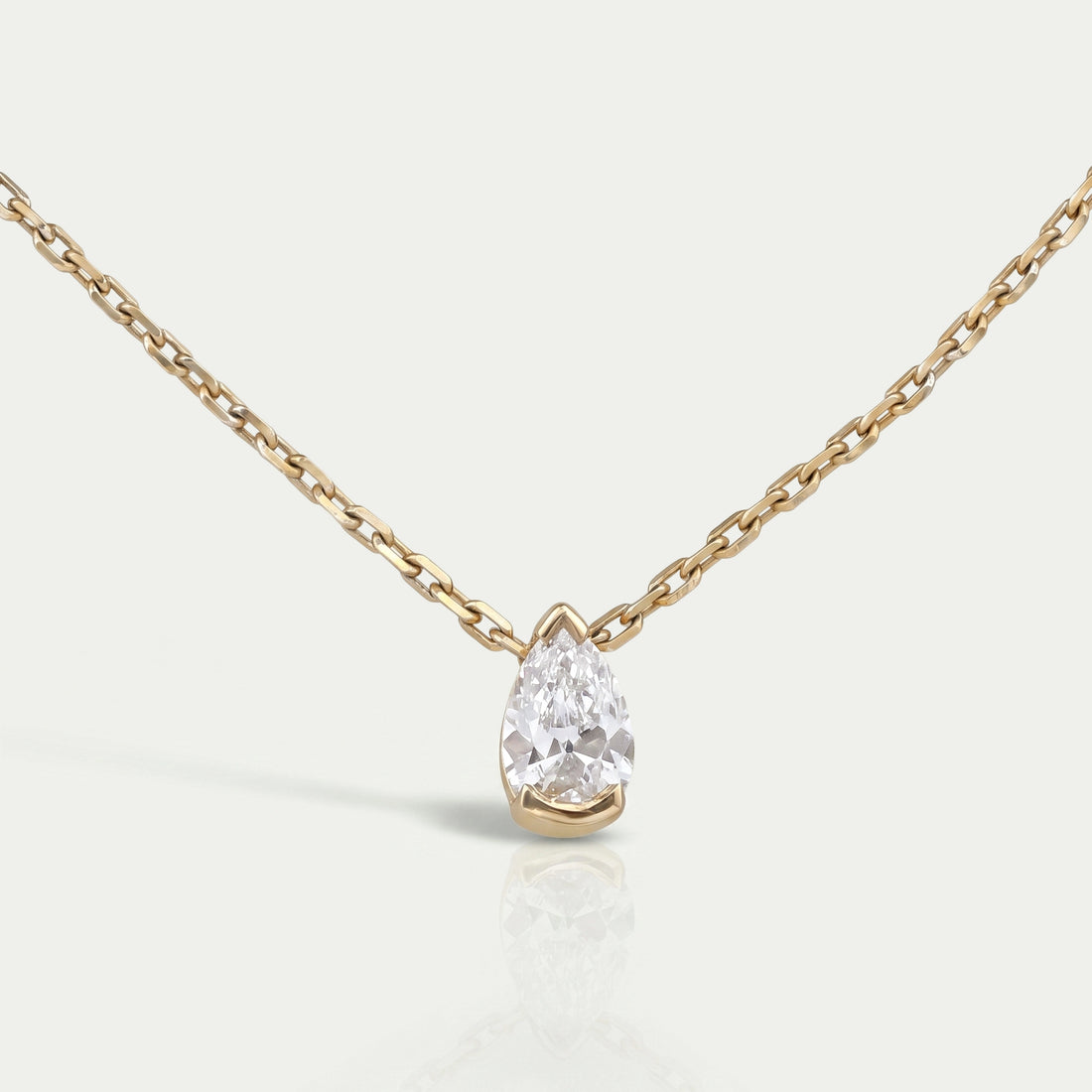 Old Mine Pear Diamond Half Bezel Solitaire Pendant Necklaces