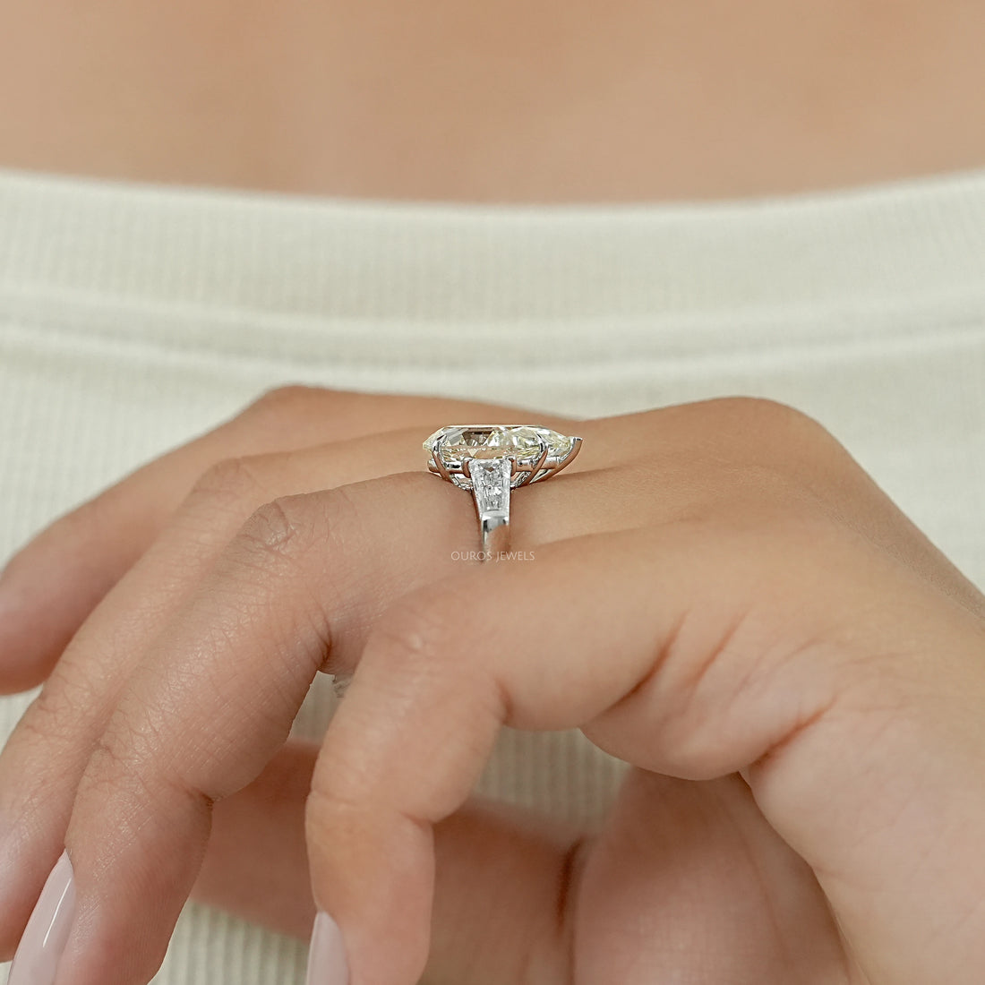 3 Stone Old Mine Pear Diamond Engagement Ring Rings