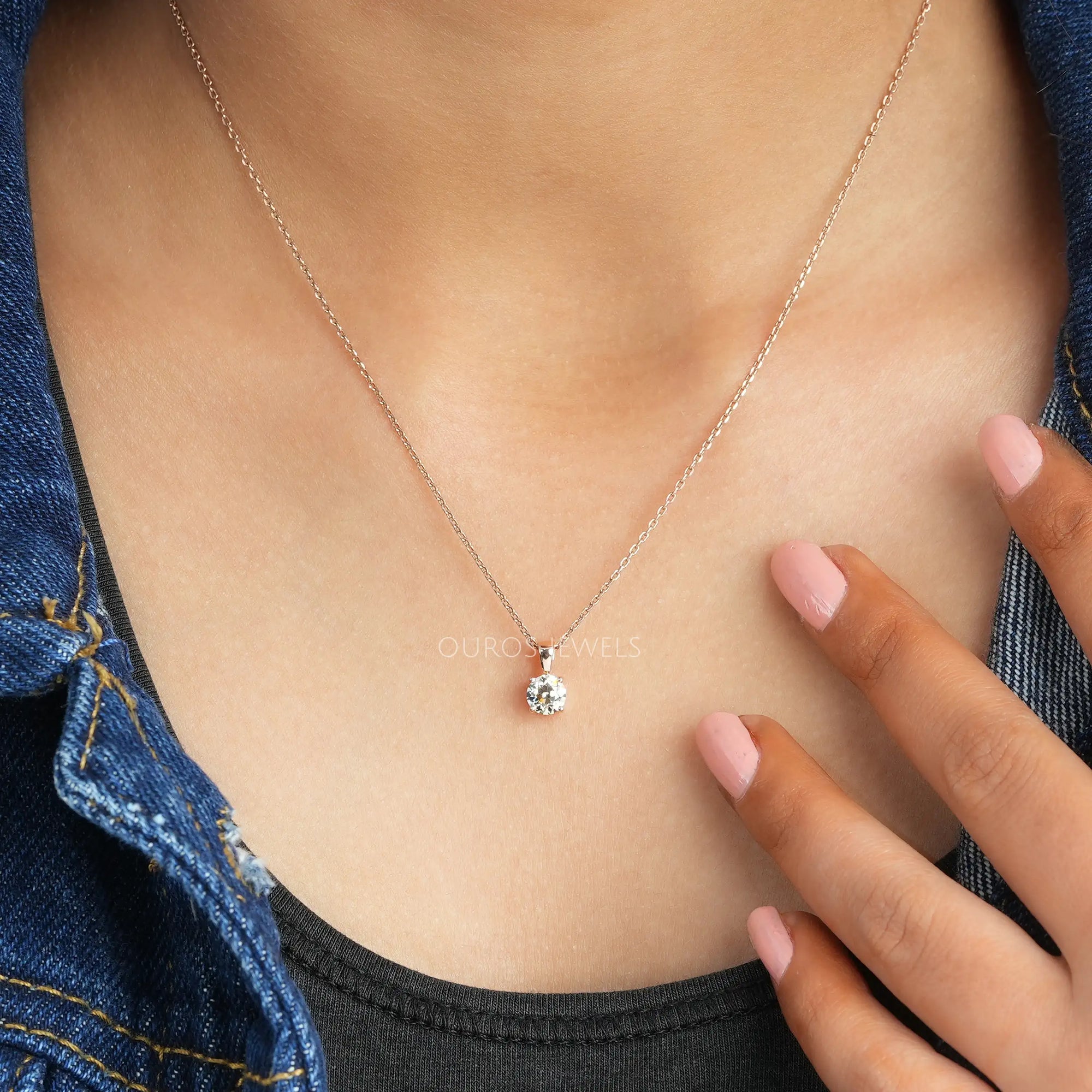 Old European Round Cut Solitaire Pendant Necklaces