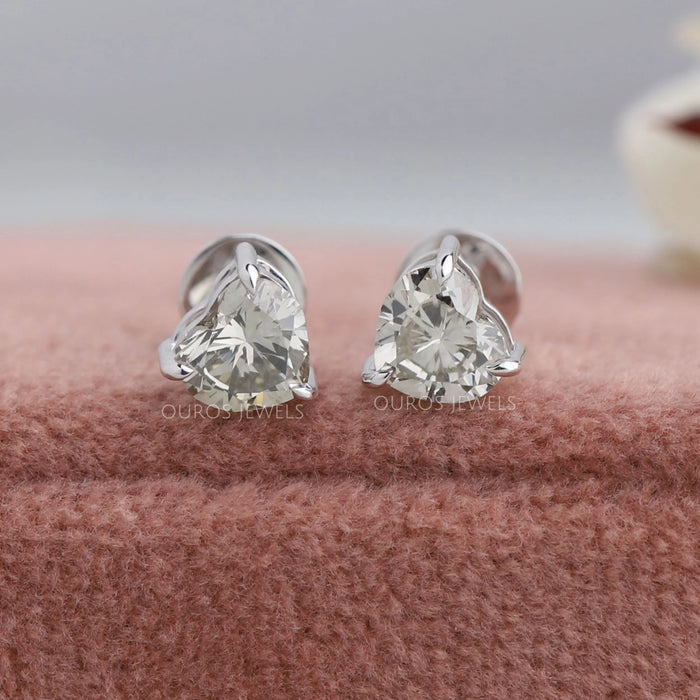 Heart Cut Lab Diamond Back Stud Earrings