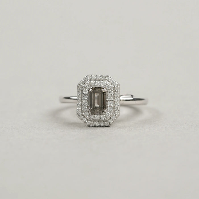 Olive Emerald Cut Double Halo Lab Diamond Ring