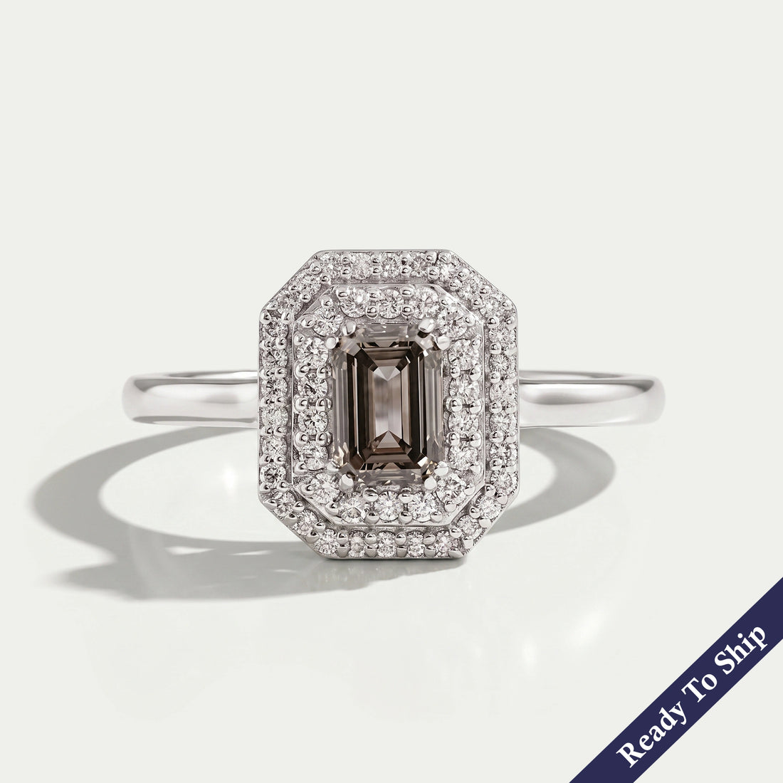 Olive Emerald Cut Lab Diamond Double Halo Engagement Ring Ring