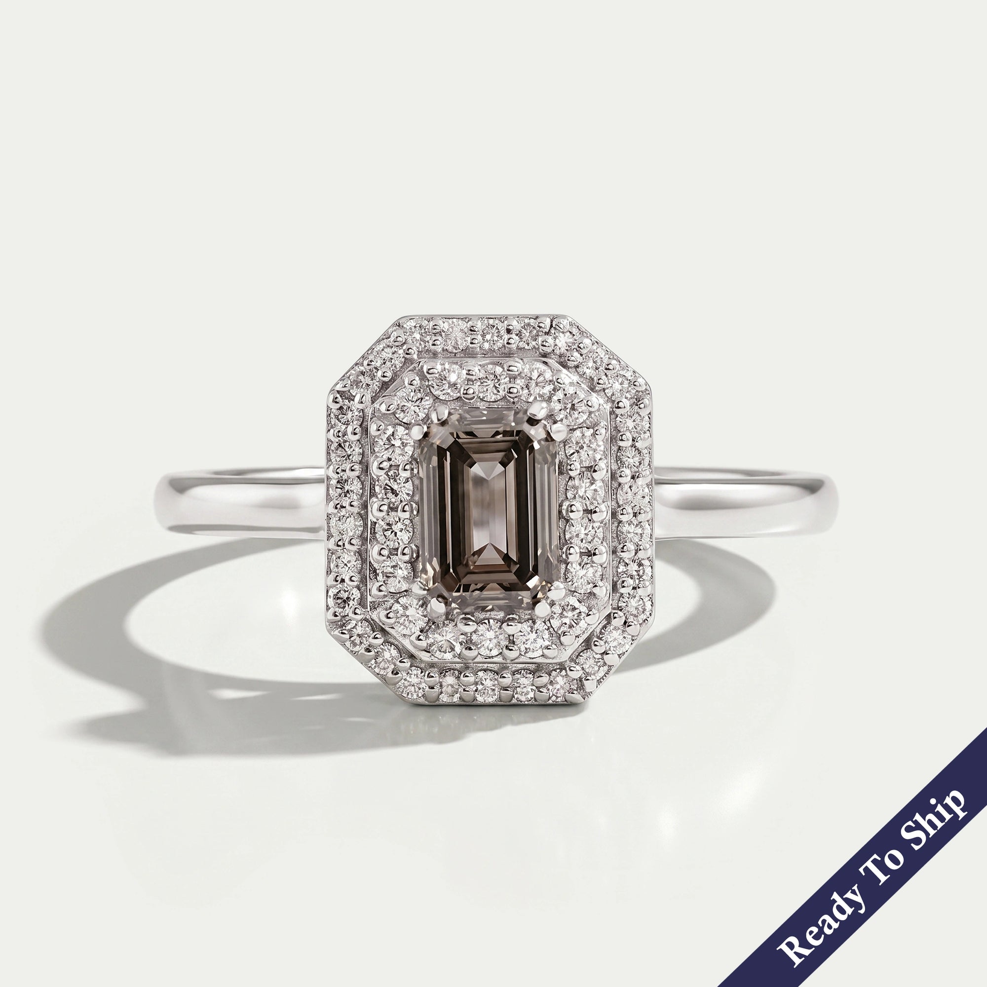 Olive Emerald Cut Lab Diamond Double Halo Engagement Ring Ring