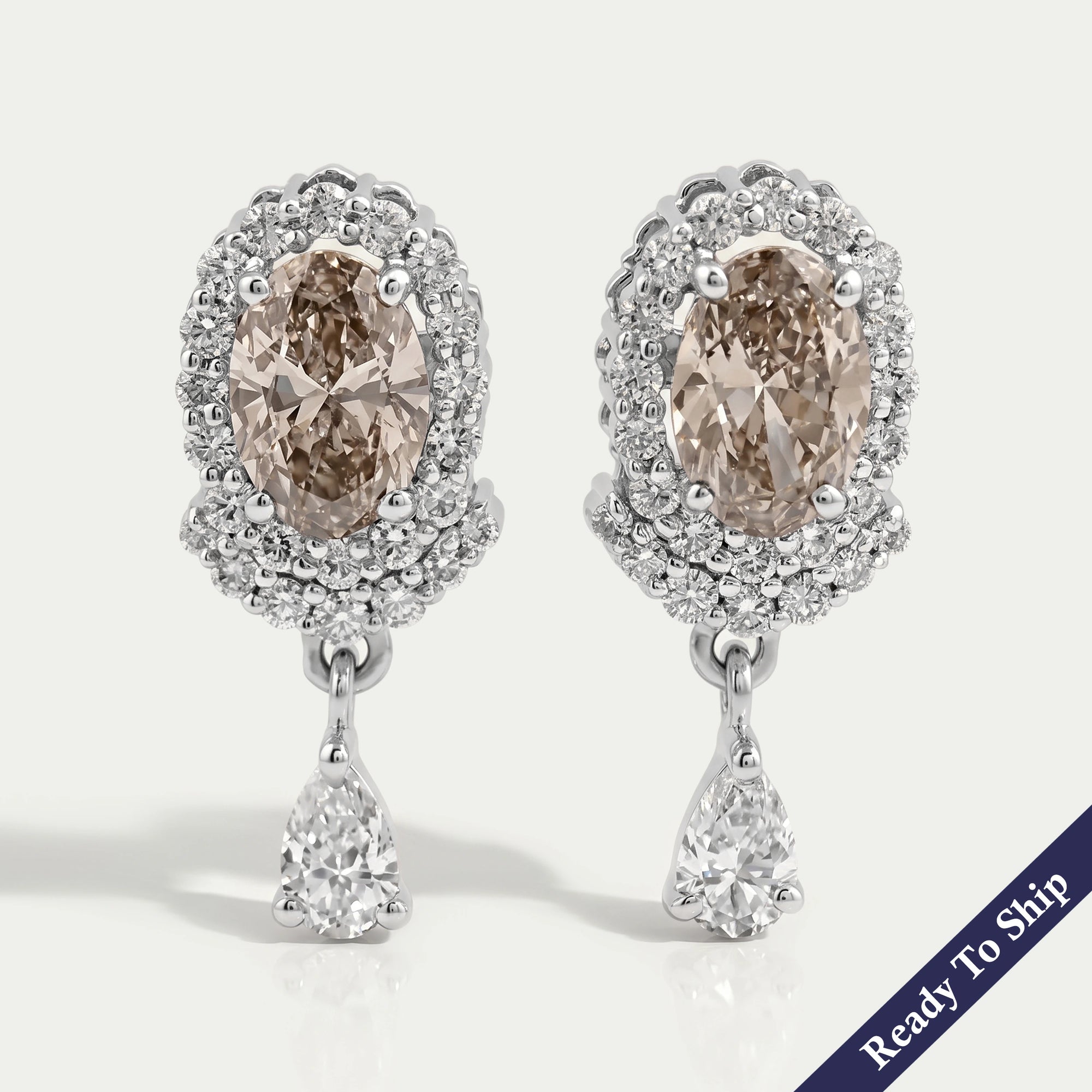 Olive Oval Diamond Halo Drop Earrings Earrings