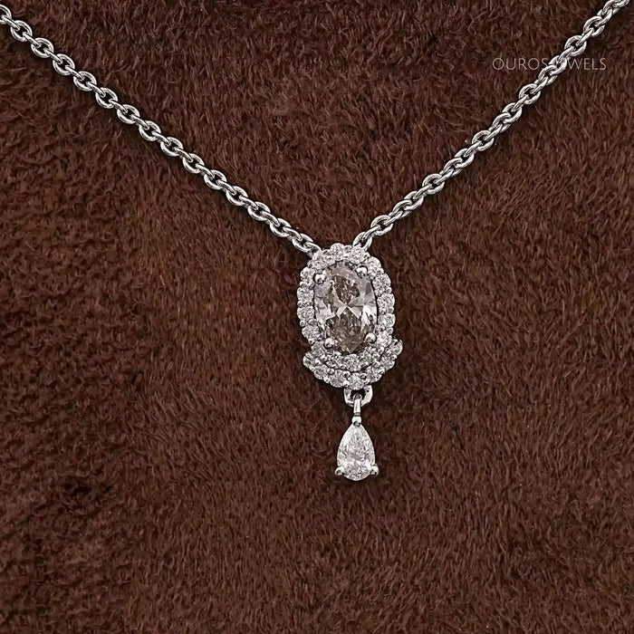 Olive Oval Lab Diamond Halo Pendant