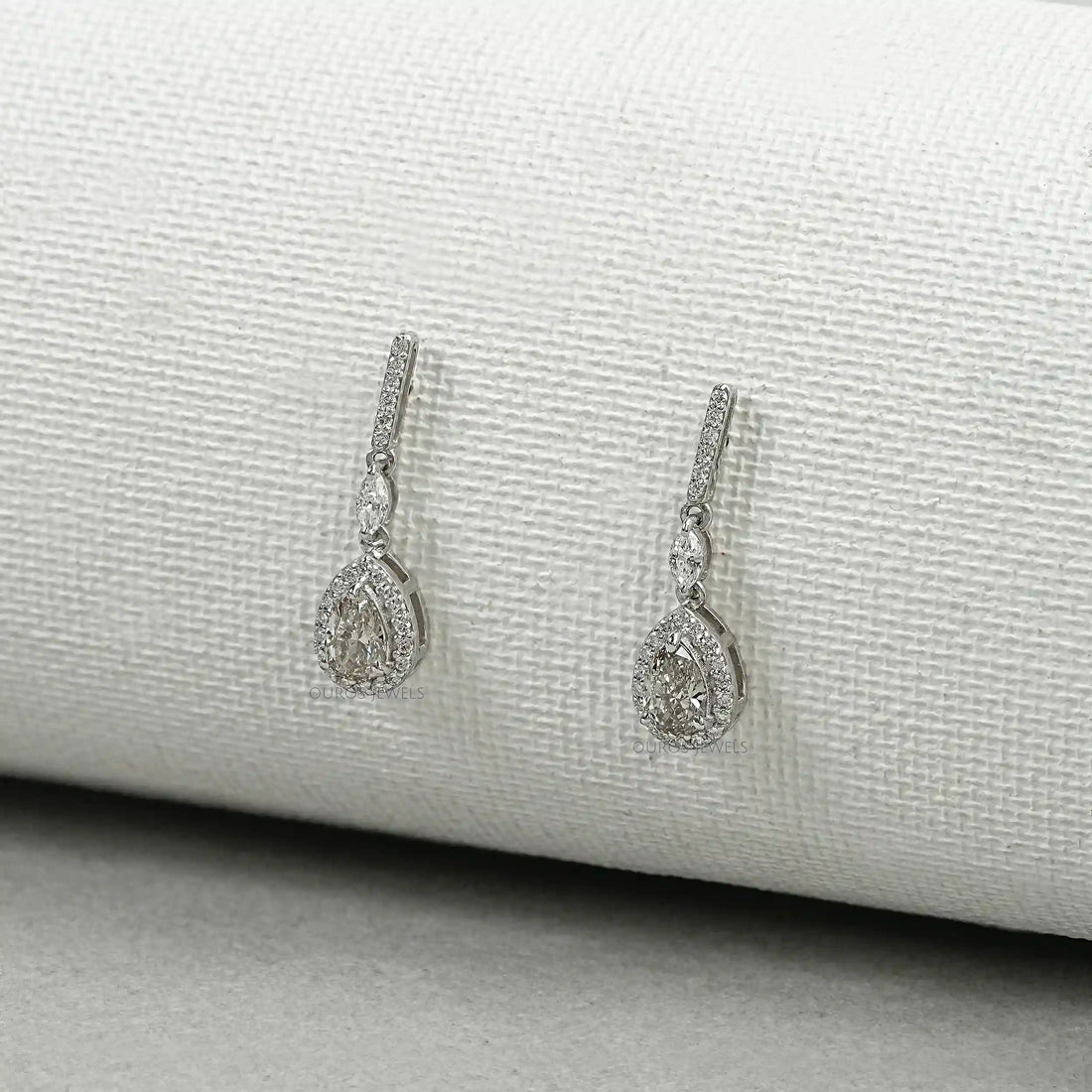 Olive Pear Shape Halo Drop Dangle Earrings Earrings