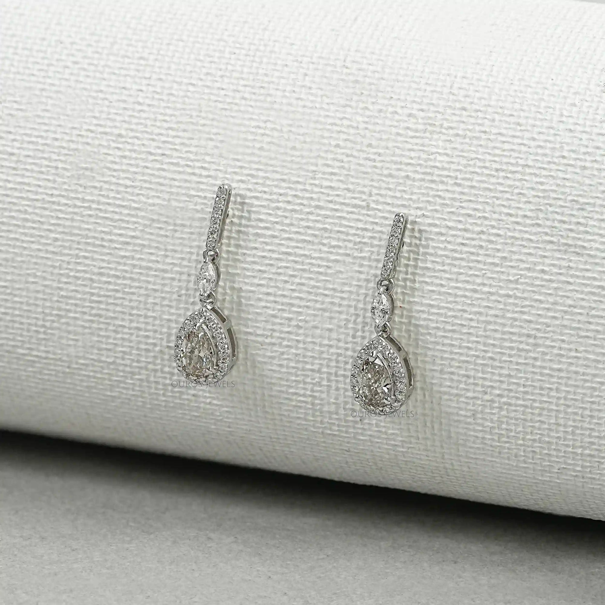 Olive Pear Shape Halo Drop Dangle Earrings Earrings